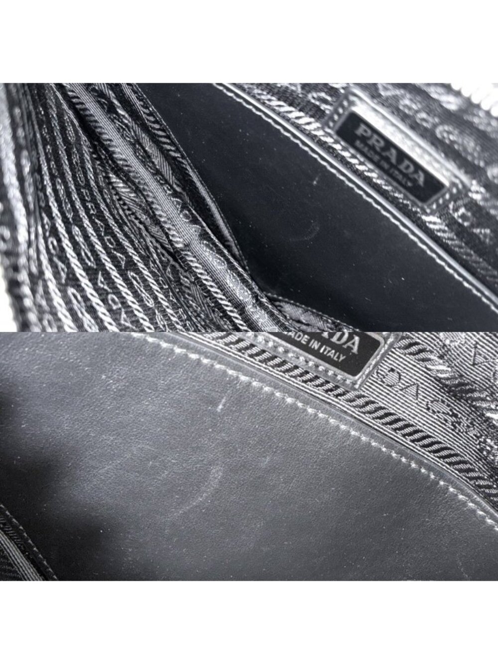 Prada Shoulder Bag Triangle Crossbody Leather Black Silver - Picture 7 of 8